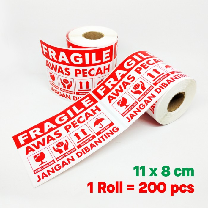 Stiker Label Fragile X Cm Sticker Pengiriman Olshop Awas Pecah Jangan Dibanting Roll