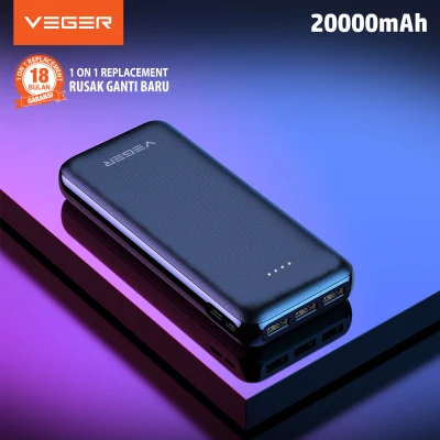 VEGER Powerbank X200 20000mAh 3 Ports USB Output 2.4A Real Capacity