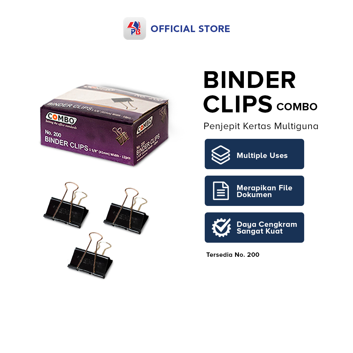 Binder Clips No 200 Tanggung Merk Combo Penjepit Kertas Multiguna Hitam