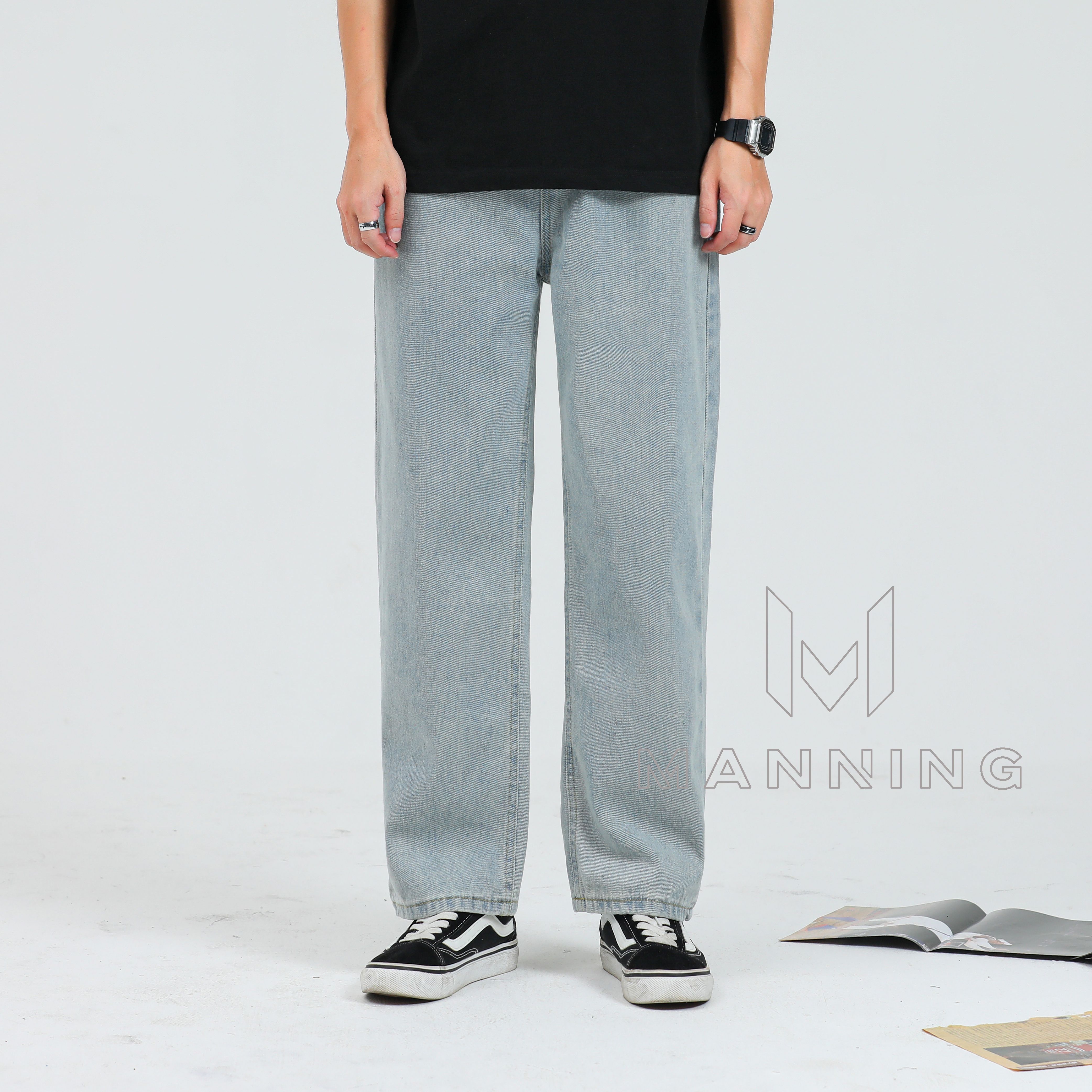 MANNING MJ03 Jeans Pria Celana Jeans Bertali Rajutan Retro Celana Kaki