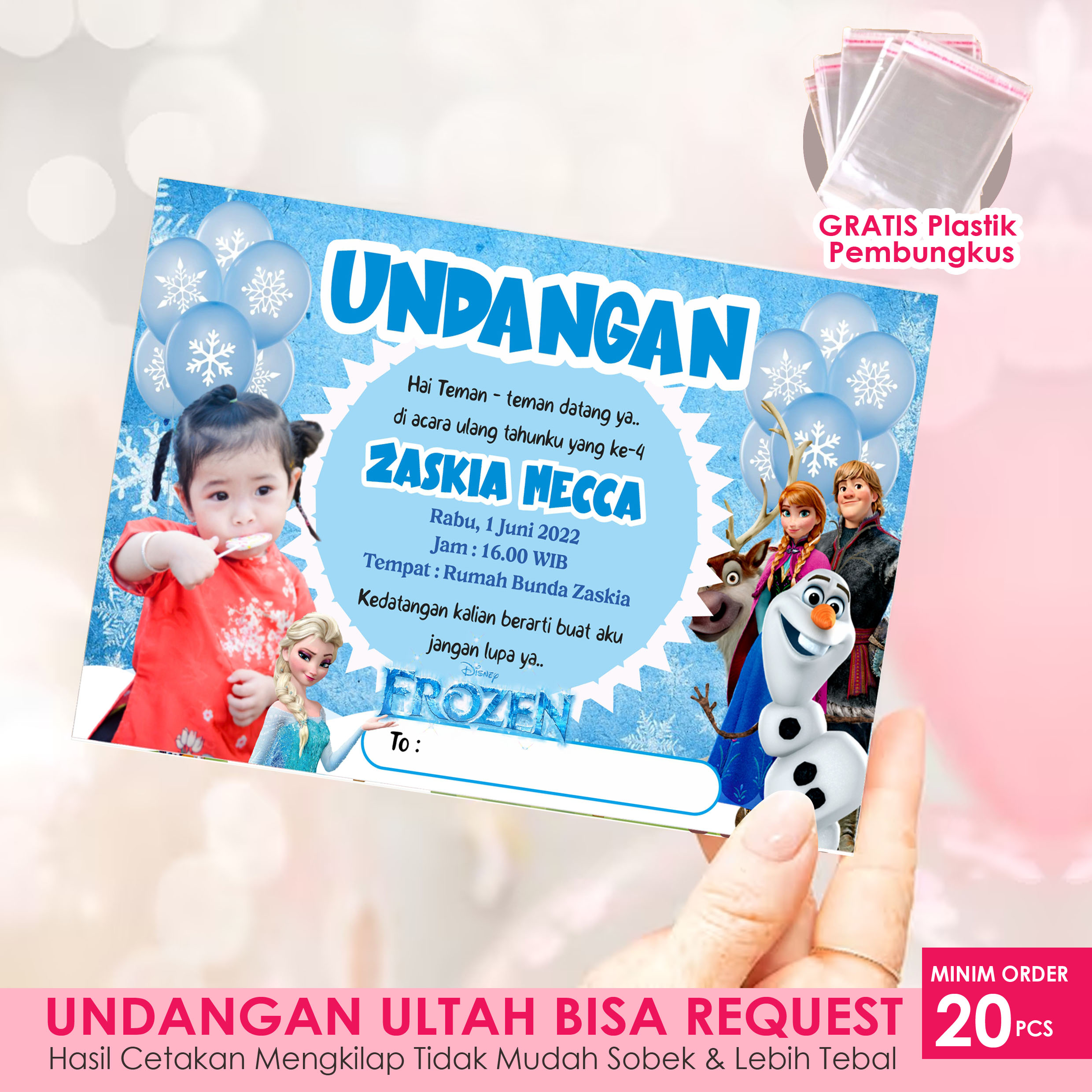 Undangan Ulang Tahun anak Pakai foto - Invitation Birthday Frozen elsa