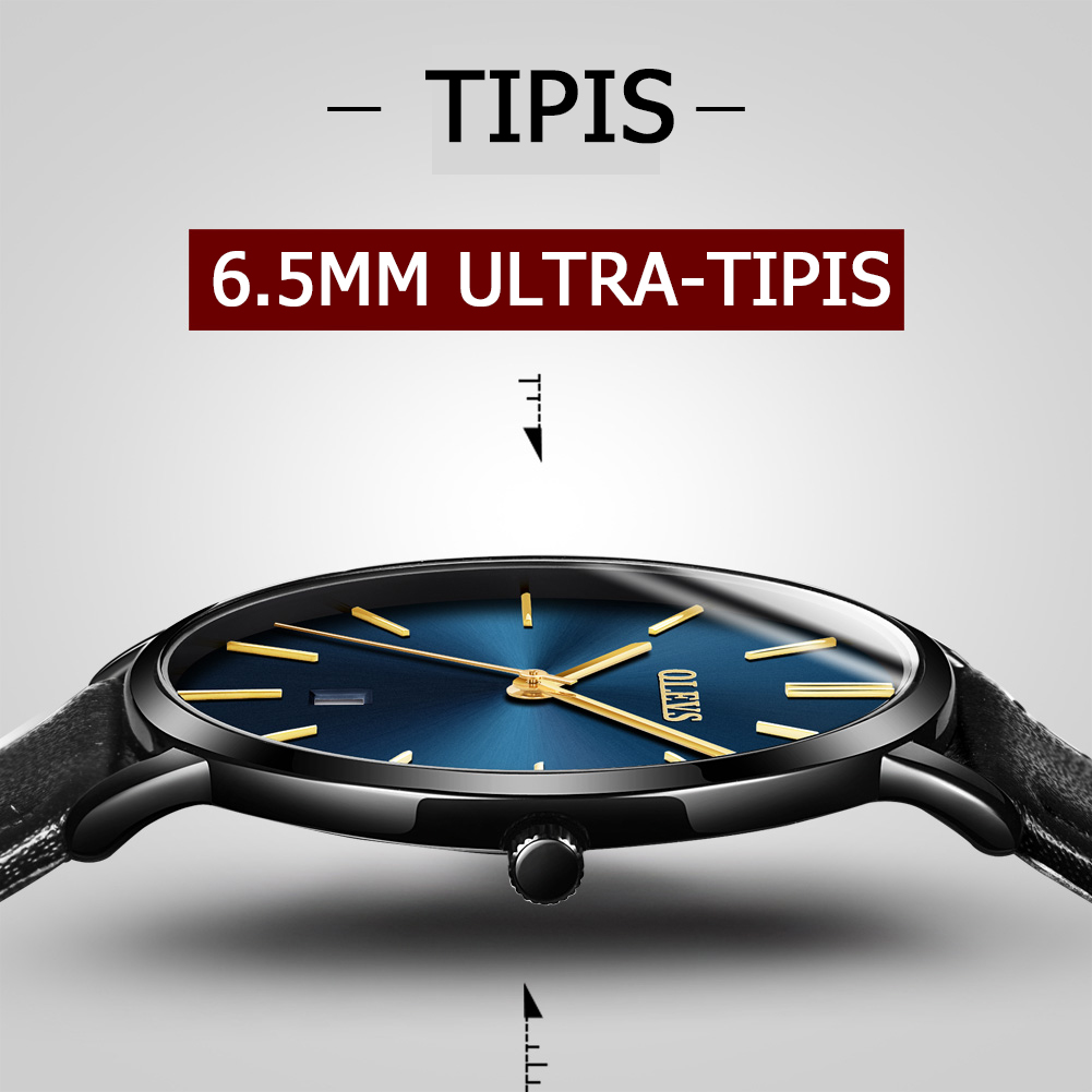 OLEVS Jam Tangan Pria Tipis Anti Air Original Asli Kulit Mewah