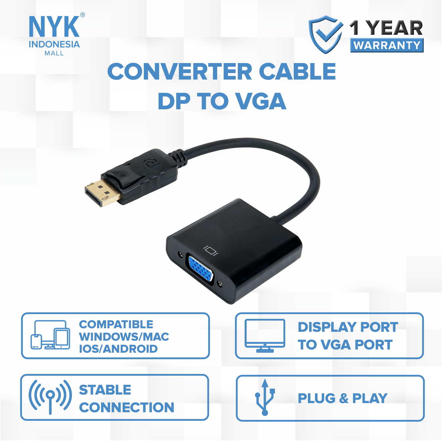 Converter NYK Kabel DP Display Port to VGA Lazada Indonesia