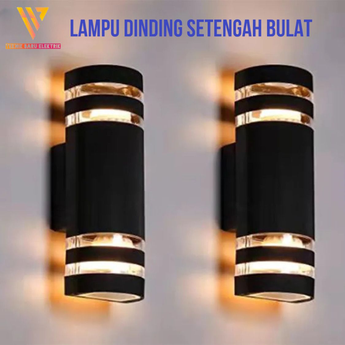 Lampu Dinding Pilar Setengah Bulat Hitam Wall Light Minimalis 2 Arah
