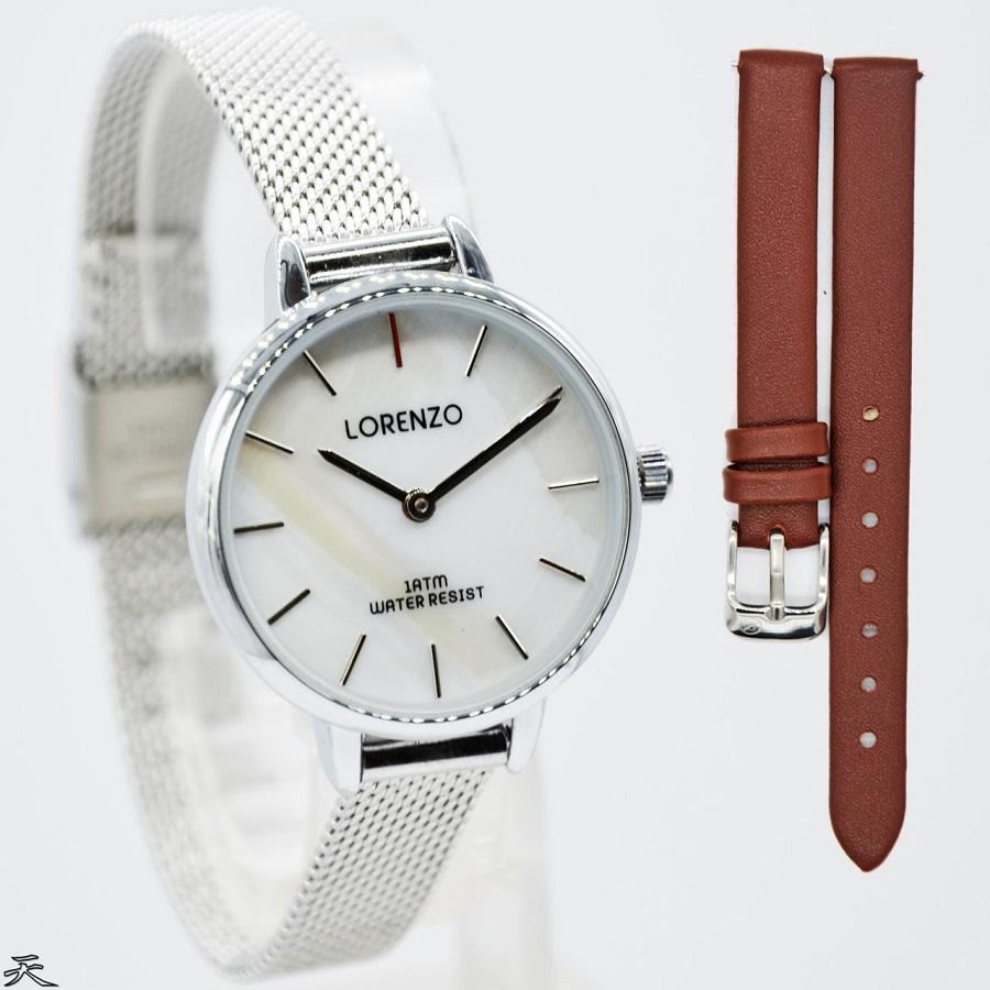 Jam Tangan Wanita Lorenzo 1066LB HG150D29 - Analog Stainless Steel Chain Free Leather Strap