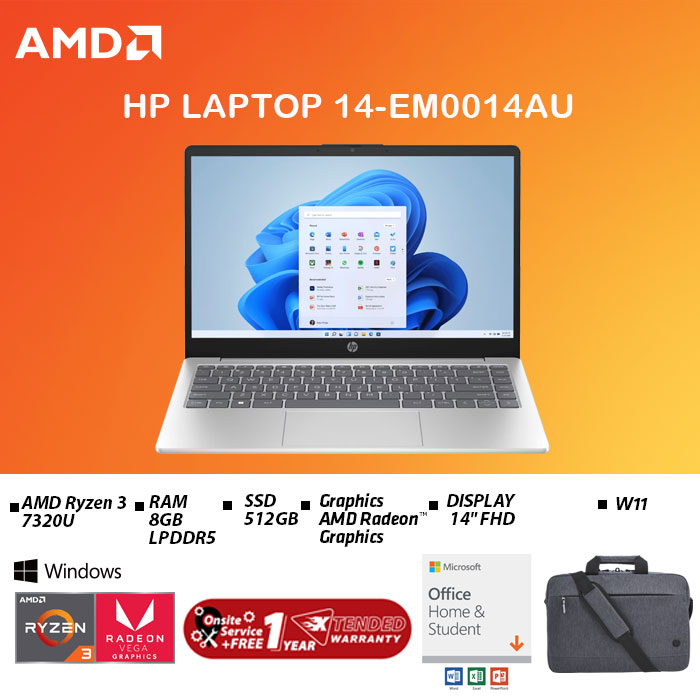 HP LAPTOP 14-EM0014AU 14" R3-7320U RAM 8GB ROM 512GB W11 SLV | Lazada