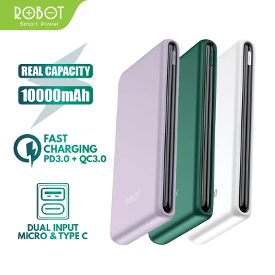 PowerBank ROBOT 10000mah RT180 2.4A Dual Input Port Type C & Micro USB Original Fast Charging Real Capacity - Garansi Resmi 1 Tahun JR