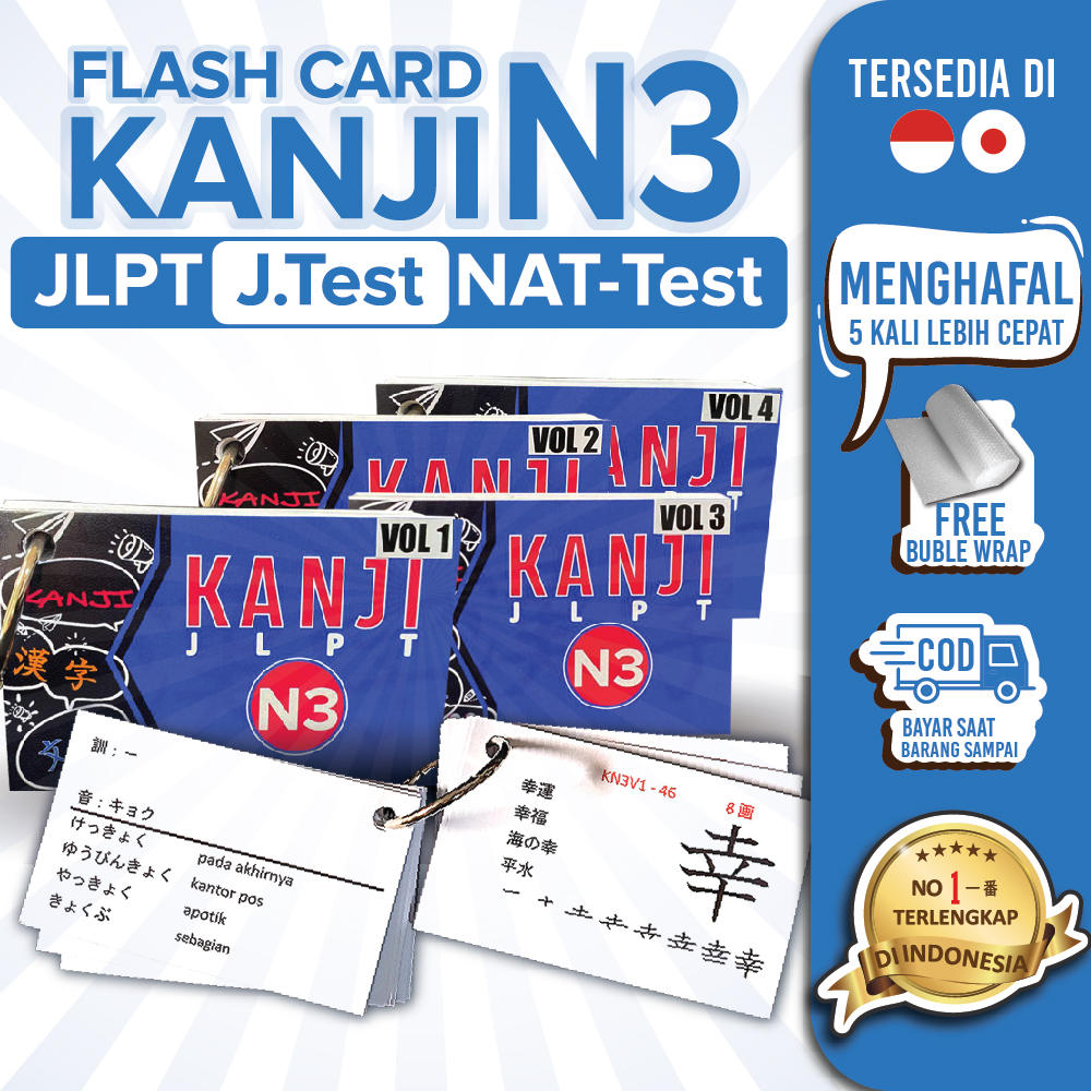 Flashcard KANJI JLPT N3 Volume 1, 2, 3, 4 Kamus Belajar dan Menghafal ...