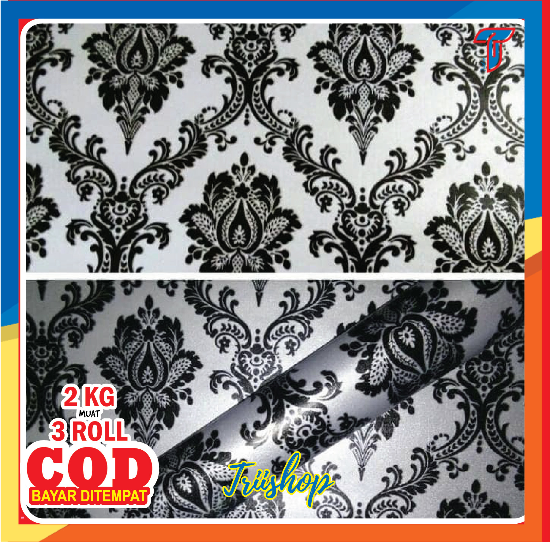 Wallpaper Dinding Sticker Blsck Classic Batik 10m Walpaper Stiker Batik ...