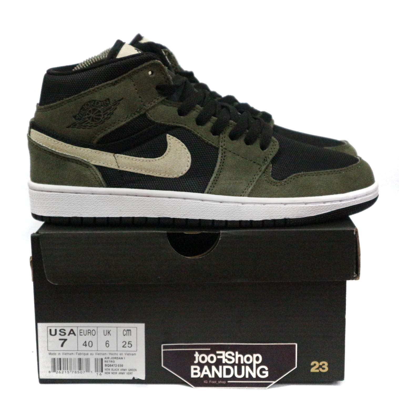 Sepatu Sneakers Pria_Nike_Air Jordan 1 Mid Military Olive Green Ukuran 39 -  44 Free Kaos kaki | Lazada Indonesia