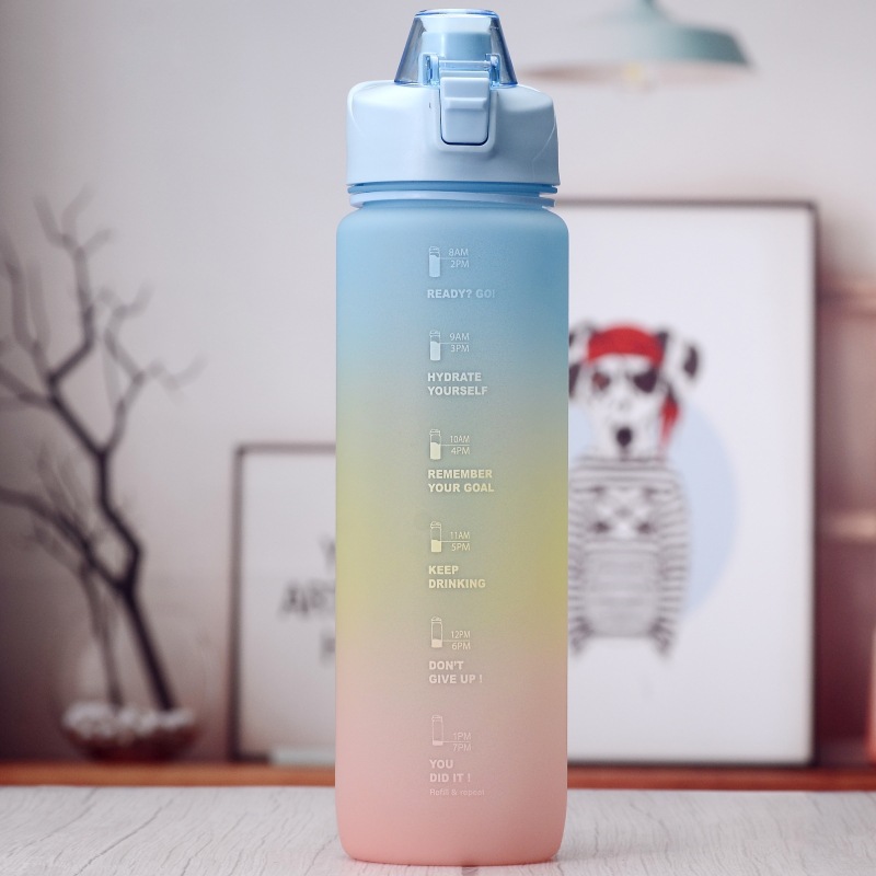 BOTOL MINUM GRADASI WARNA PELANGI KAPASITAS 1 LITER DENGAN PENANDA ...