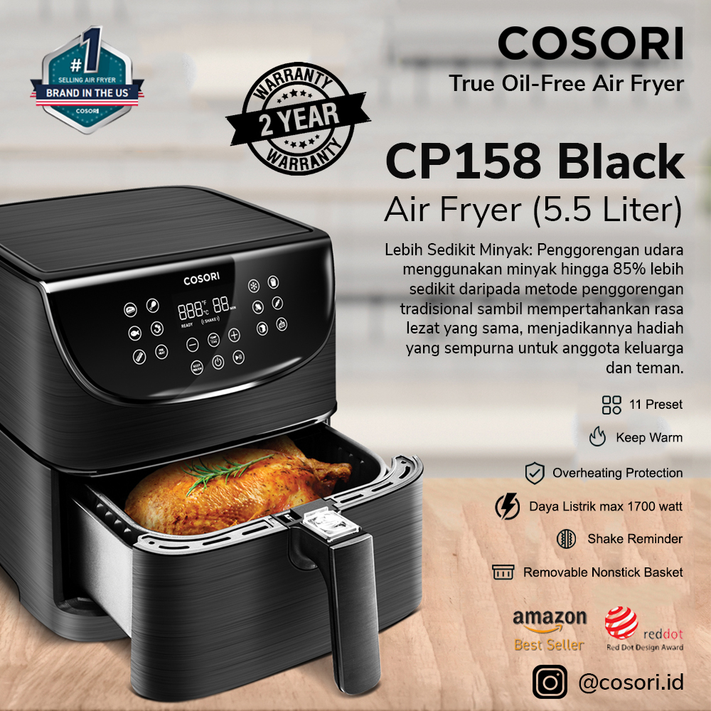 COSORI Air Fryer CP158AF 5,5 Liter Penggorengan Tanpa Minyak 11