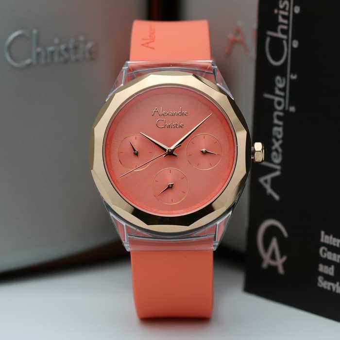 PROMO JAM TANGAN FORMAL KASUAL ALEXANDRE CHRISTIE KARET WANITA CEWEK PEREMPUAN ALEXANDRE CHRISTIE TALI KARET ANTI AIR GARANSI RESMI MODEL TERBARU TERMURAH TERLARIS MODEL AC 2808 KOTAK ORIGINAL ORANGE MURAH