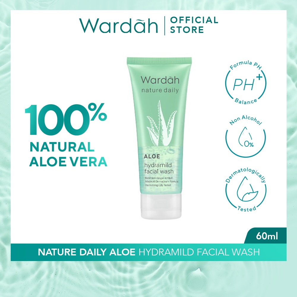 Wardah Nature Daily Aloe Hydramild Facial Wash - Gel pembersih wajah - Natural Aloe Vera - 60ml