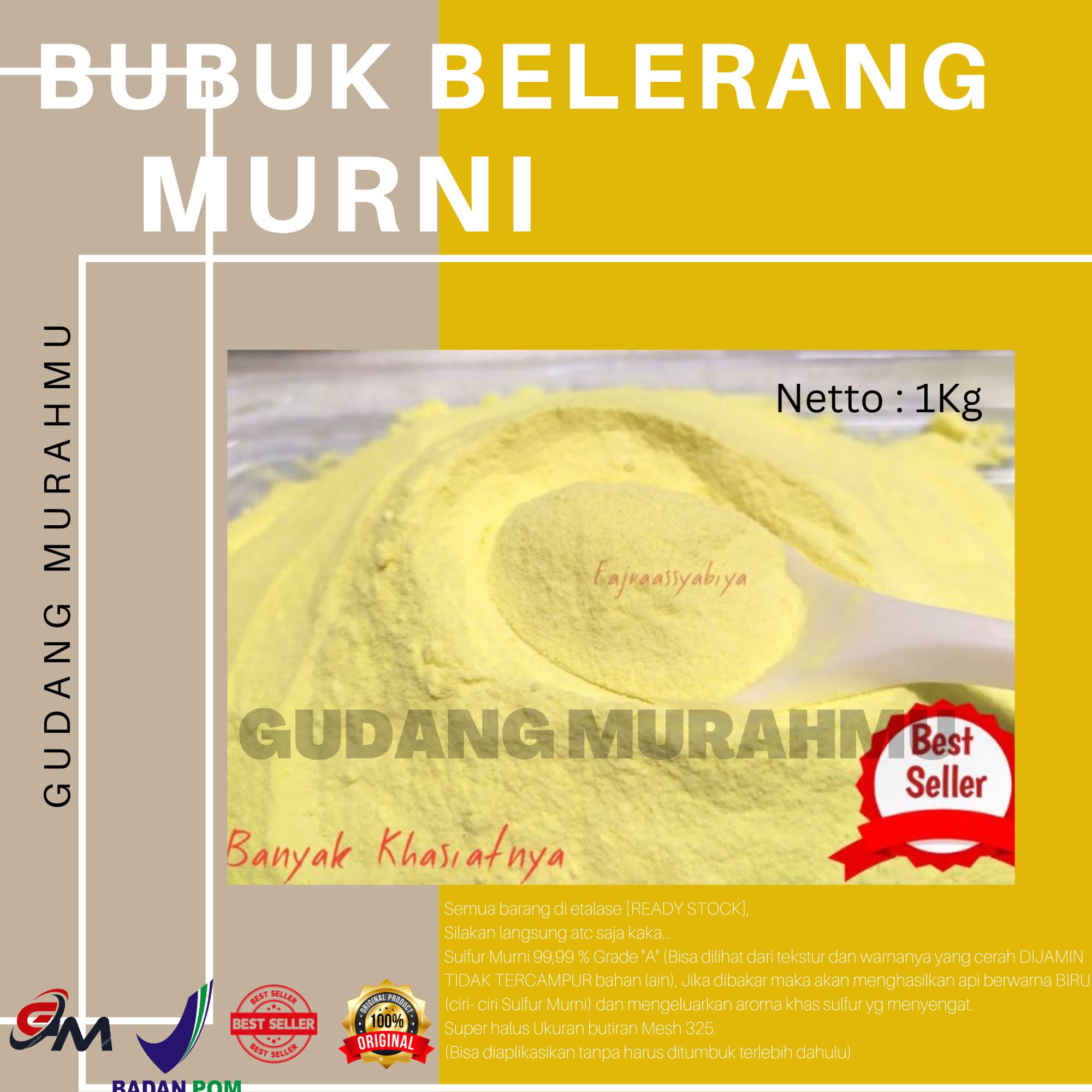 Gudang Murahmu Bubuk Belerang Murni Asli Belerang Sulfur Powder 1KG