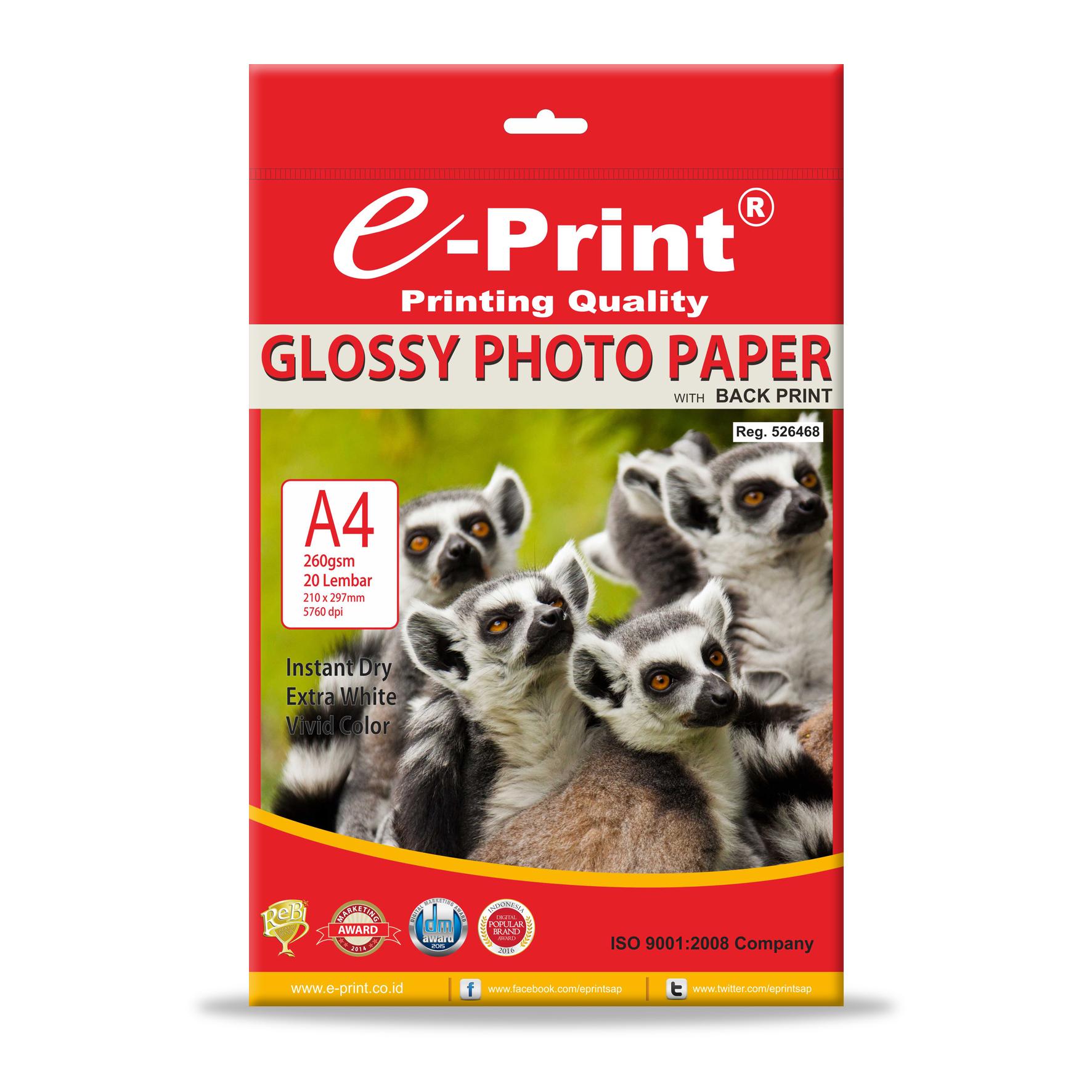 EPrint Photo Paper/Kertas Foto/Cetak Foto Glossy Photo Paper with Back