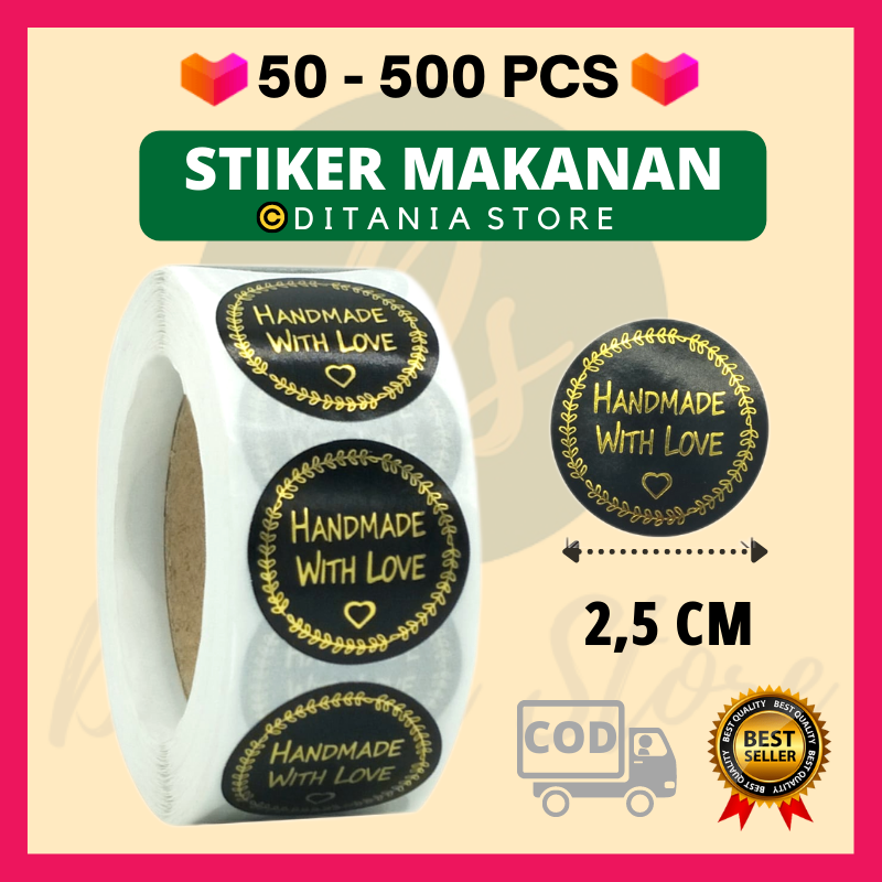 500PCS/Rol Stiker Makanan 2,5CM Label Kue Kering Produk Jualan Handmade