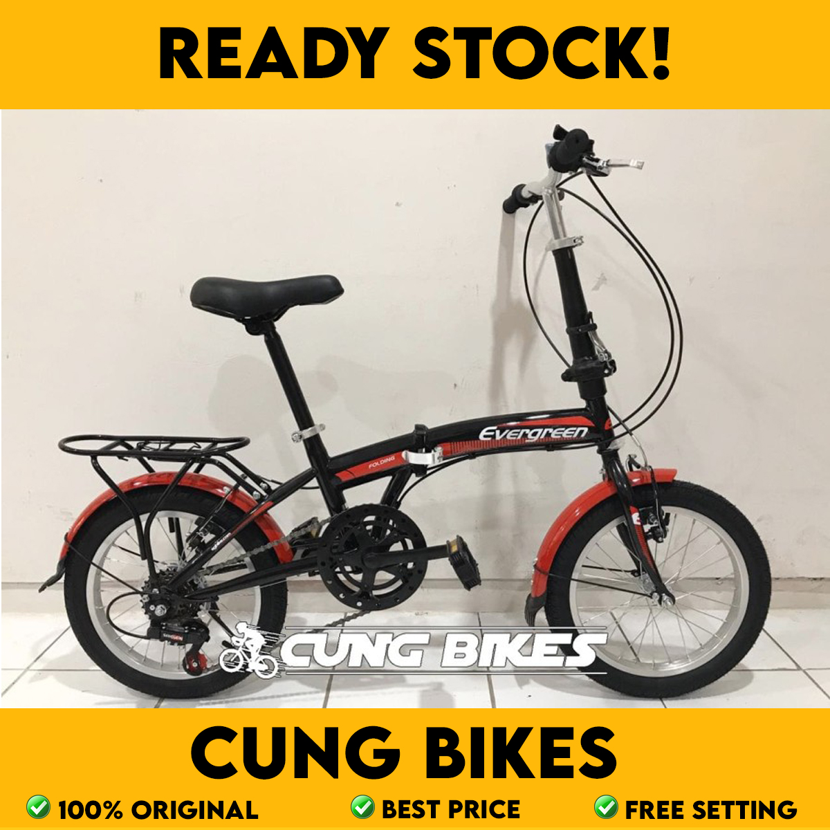 Sepeda Lipat 16 inch Folding bike evergreen 7 speed untuk anak