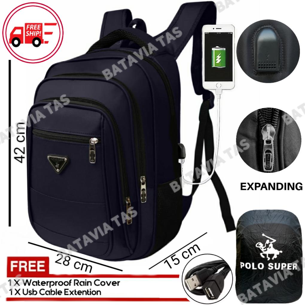 Polo Super Shark Grouping Tas Ransel Laptop Kasual Tas Laptop USB port Charger Tas Sekolah Tas Punggung Tas Pria Tas Wanita Tas Laptop Trendy Backpack 16 Inchi Daypack