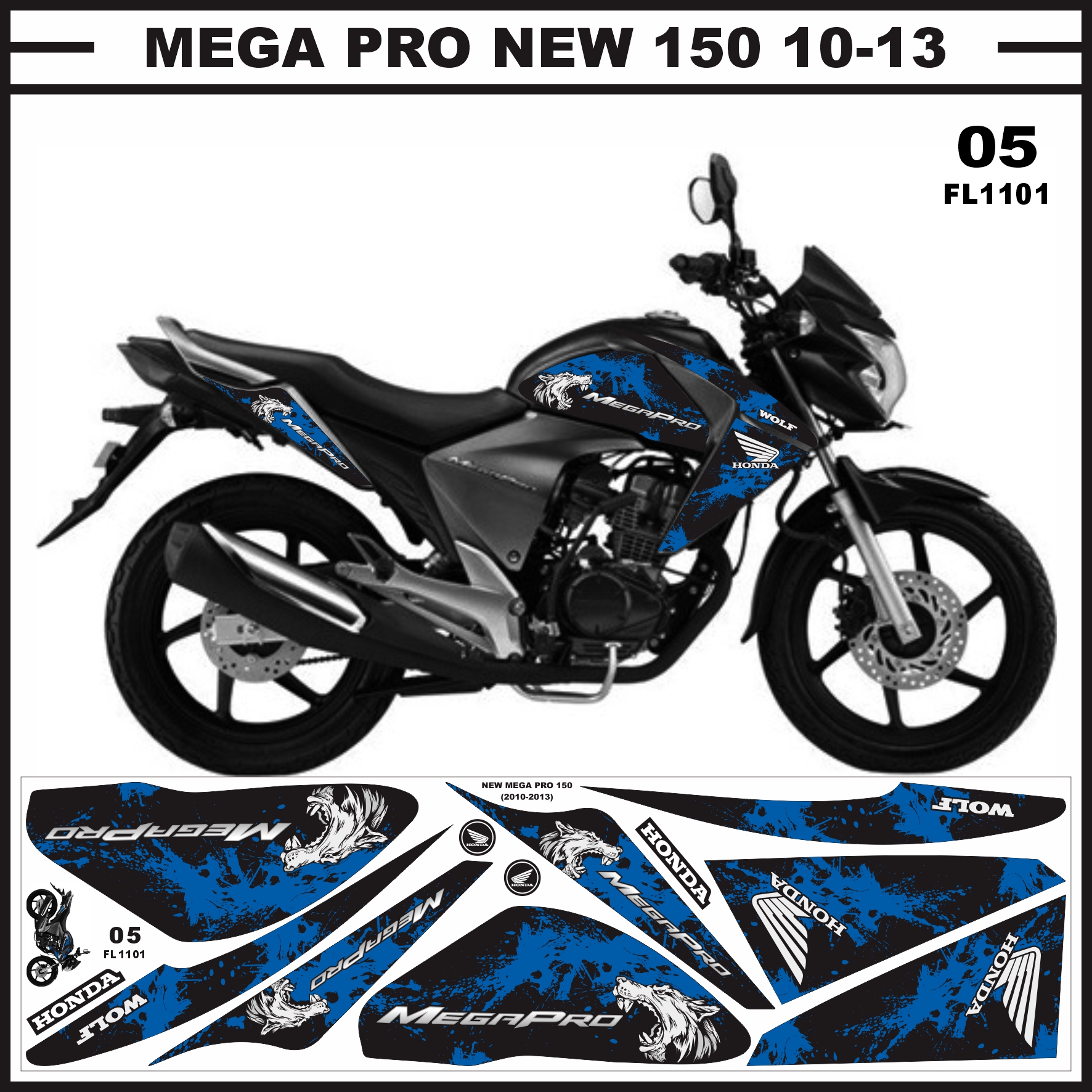 Stiker Striping Honda Mega Pro New 150 2010 2013 Variasi Wolf Serigala FL1101 Decal Arkan Lazada Indonesia