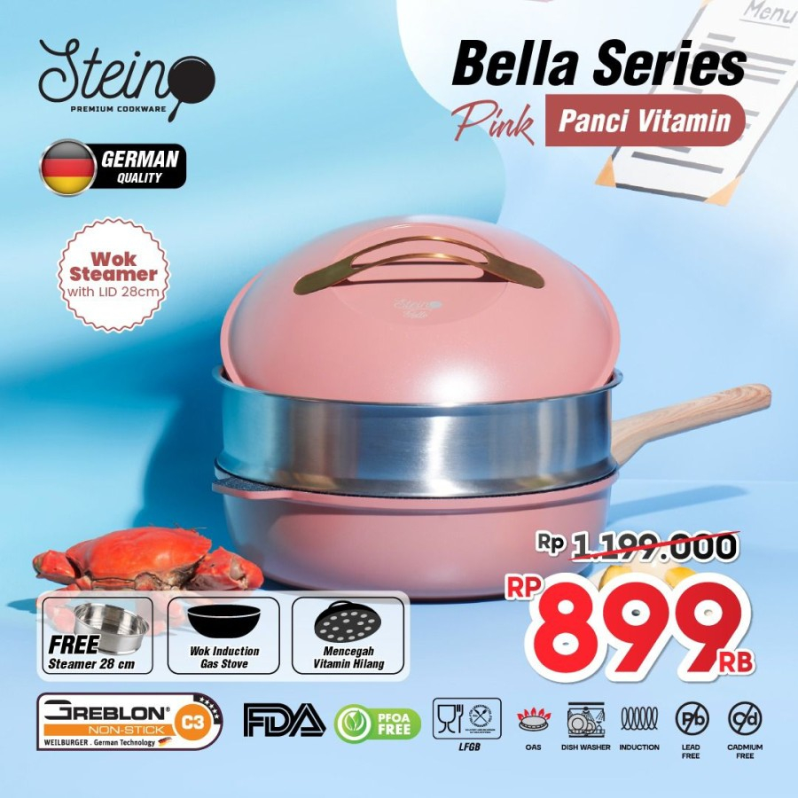 [FREE DUMBO SET] Steincookware STEIN Bella series Wok 28cm + Lid ...