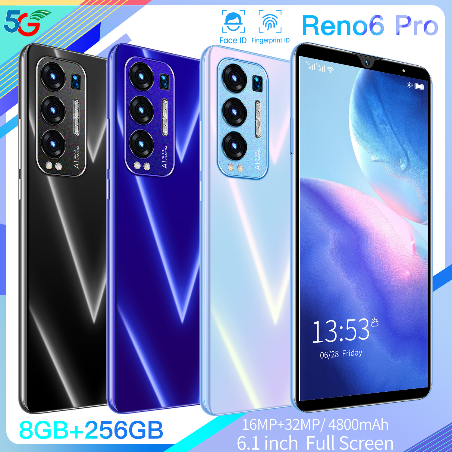 【2021 BARU Asal 】opp0 Reno 6 pro RAM 8G ROM 256GB 8G + 128G 6.1 inch HD 4G 5g network Fingerprint unlock, gaming phone hp murah dibawah 1 juta hp android termurah PUBG OEM