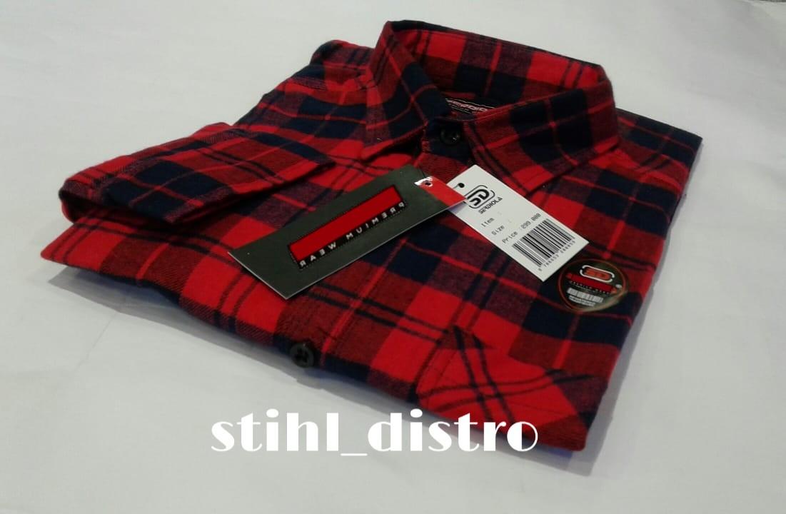 Kemeja flanel merah list hitam higtquality
