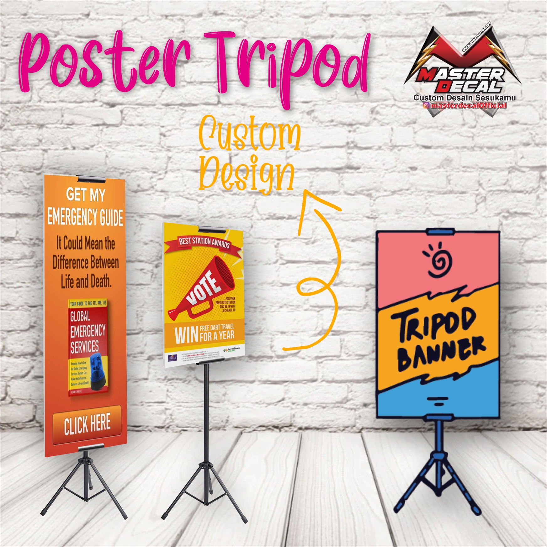 CETAK Tripod Display Poster Banner 1/2 sisi Siap Cetak-BY Master Decal