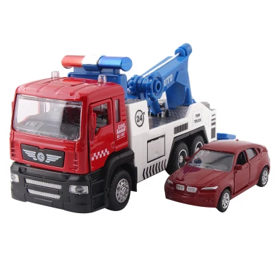 Alloy Tow Truck Set (1 Truck Plus 1 Smaller Car) Die-Cast Car Head Car Lights & Sound Function Toy