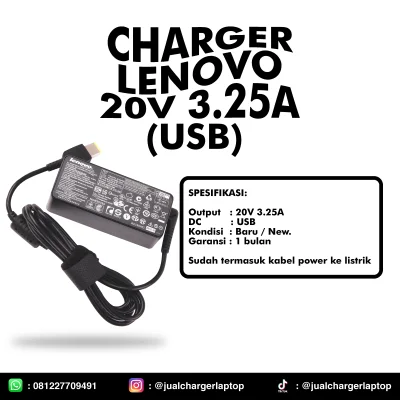 Baru Adaptor Charger Lenovo G40 G40-70 G40-45 G40-30 G400 G400S G405 G405S 20v 3.25a USB