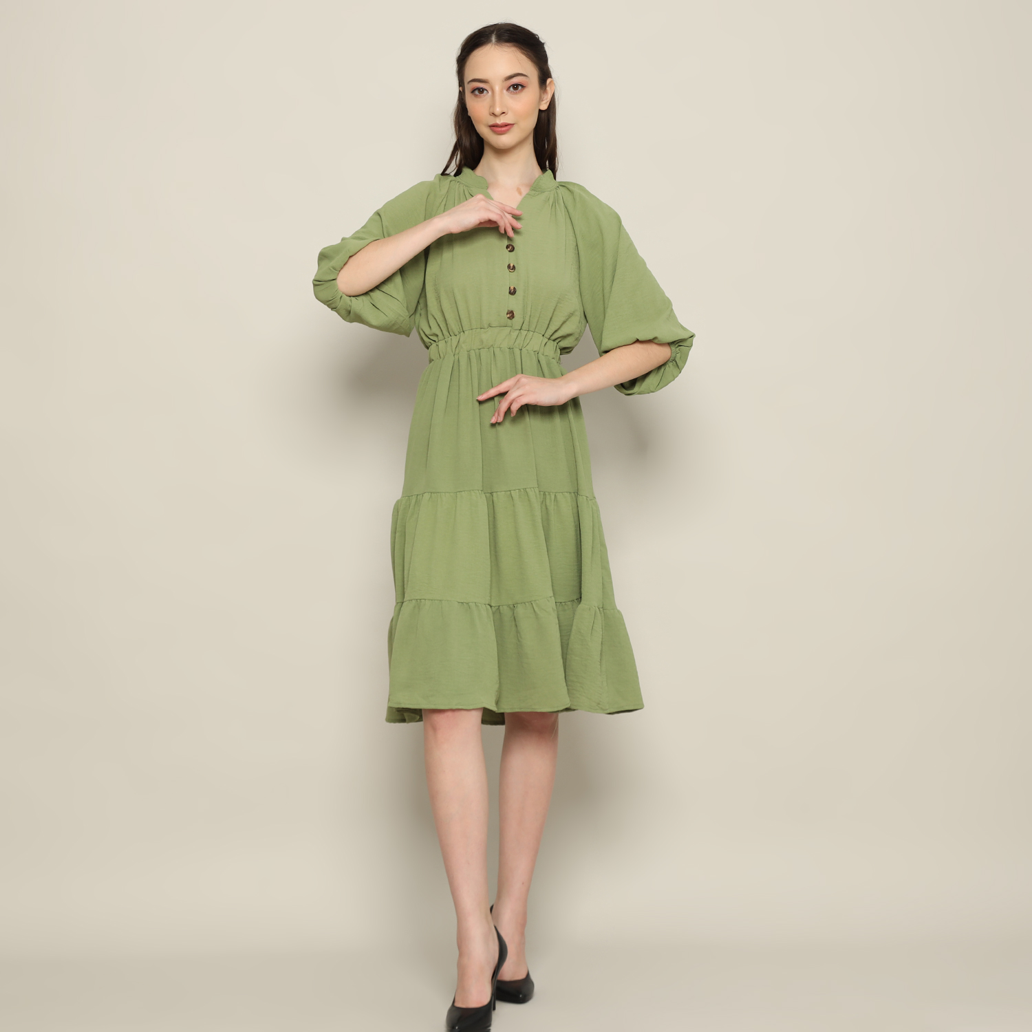 FAME Tiered Mini Dress Wanita Sage Green 9511041 Lazada Indonesia