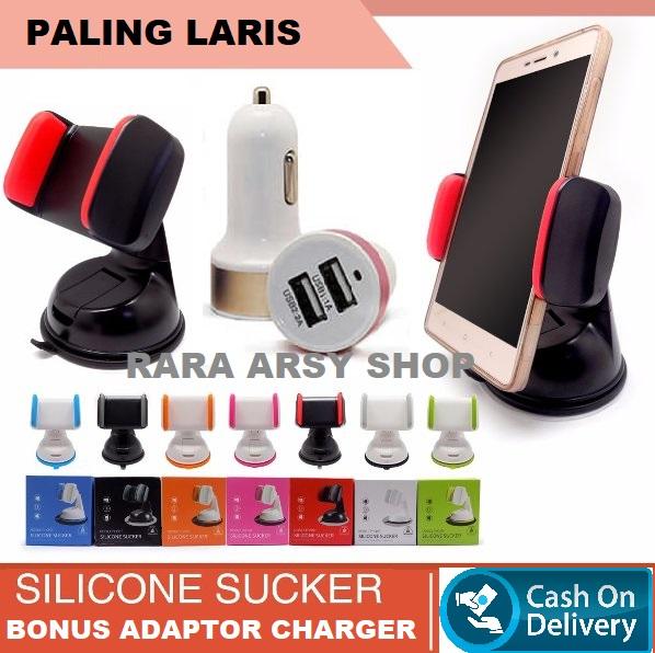 PALING LARIS Holder Silicont (fFREE ADAPTOR CHARGE) Silicon Sucker Universal Holder pegangan HP Bisa nempel di Dashboard_AK08