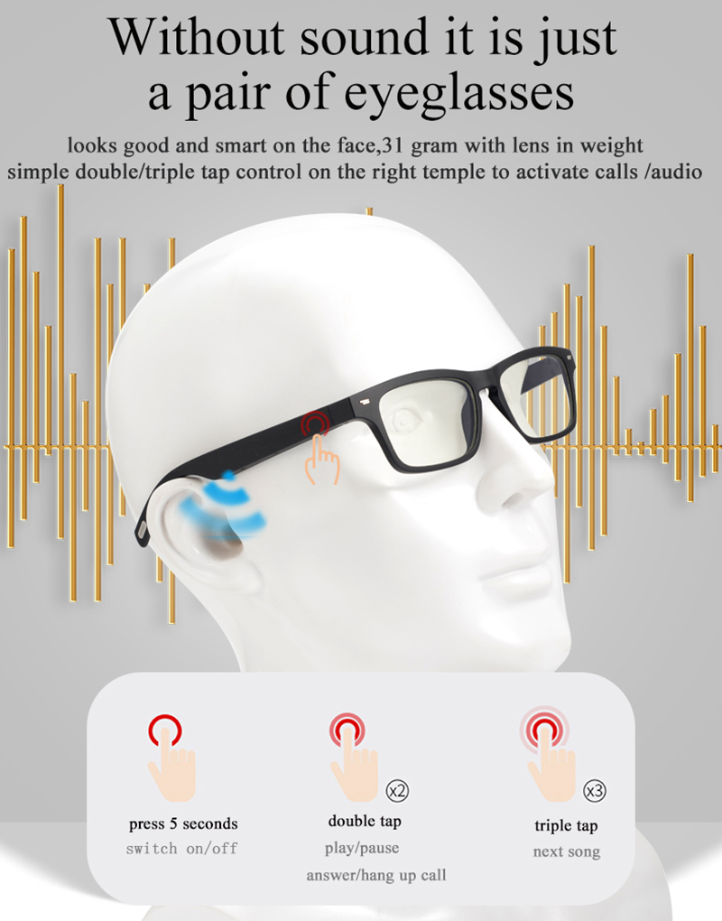 Kính Thông Minh Âm Thanh Bluetooth Không Truyền Dẫn S-way, Lái Xe Kính Mát Mắt Kính Thông Minh Chống Ánh Sáng Xanh, 16MB Bộ Nhớ