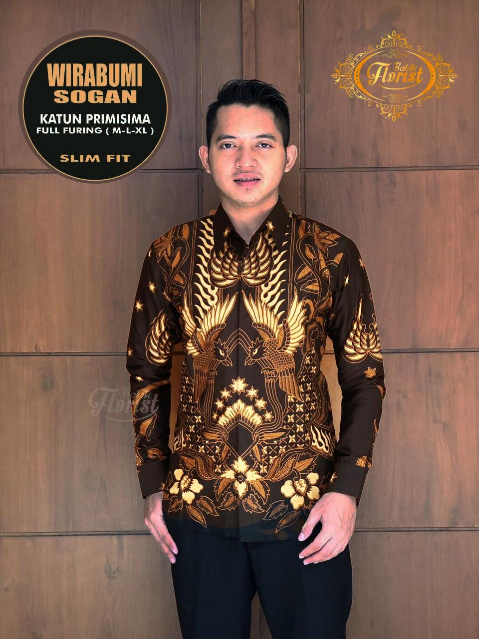 Kemeja Batik Wirabumi Sogan Lengan Panjang Slim Fit Hem Batik