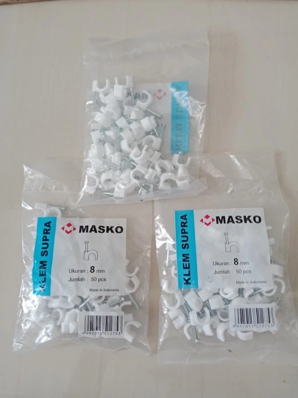 Klem Clip Masko No 8 Tape Cable Clamp Cable Paku Beton 8mm Isi 50pcs