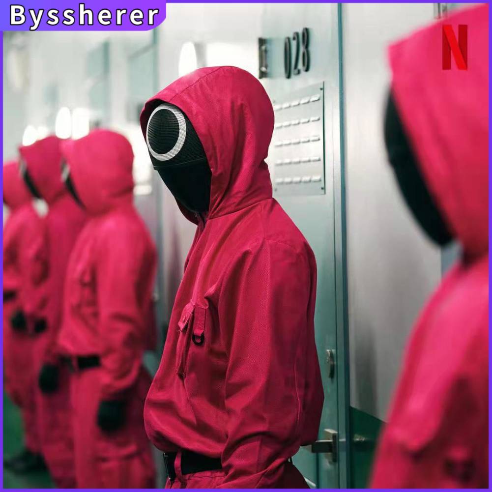 Byssherer Hot New Korean Tv Squid Game Hoodies Villain Red Jumpsuit Squid Game Cosplay Costume