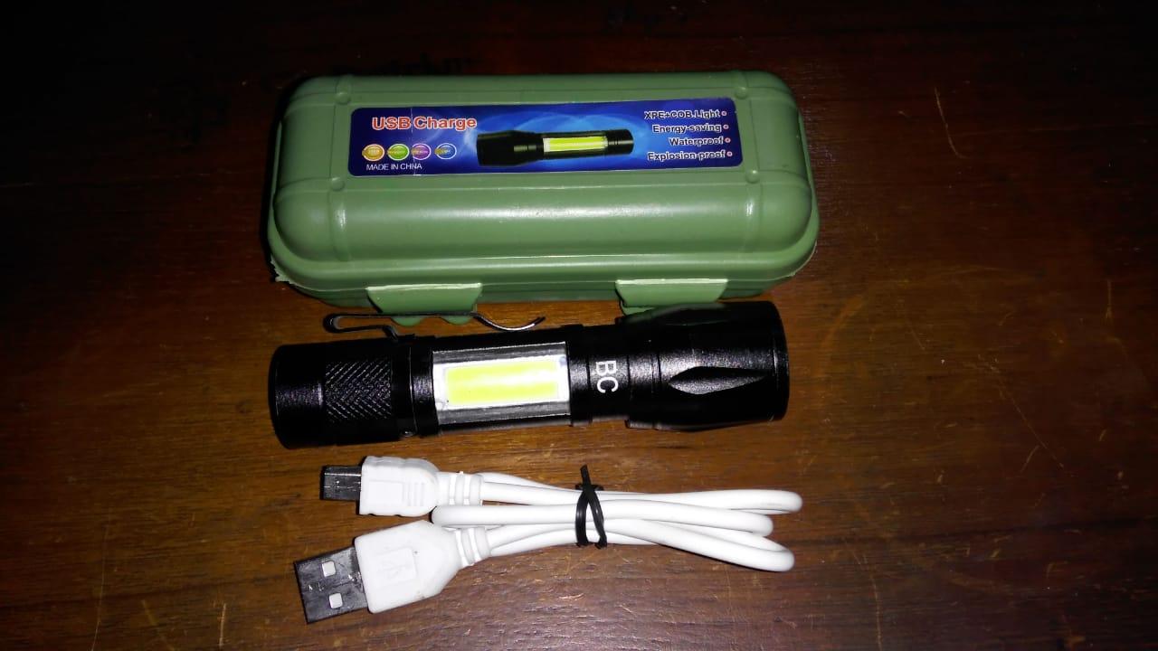 Senter mini LED Q2 & COB dengan USB charger (kelengkapan dijalan)