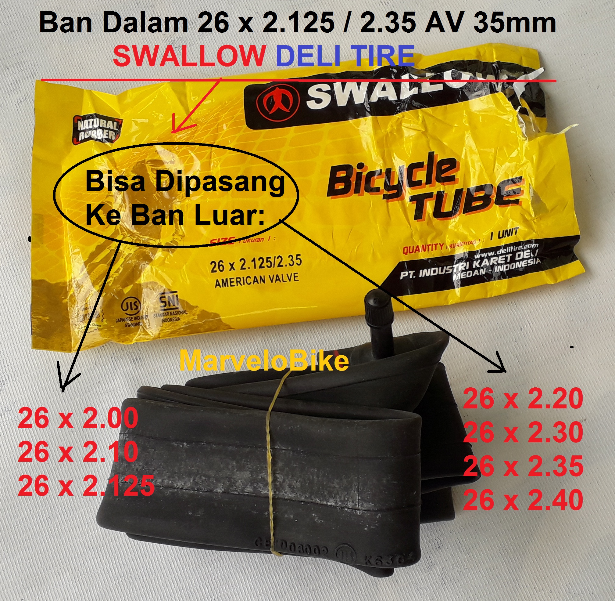Ban Dalam Sepeda 26 x 2.125 / 2.35 Swallow AV 35mm | Lazada Indonesia