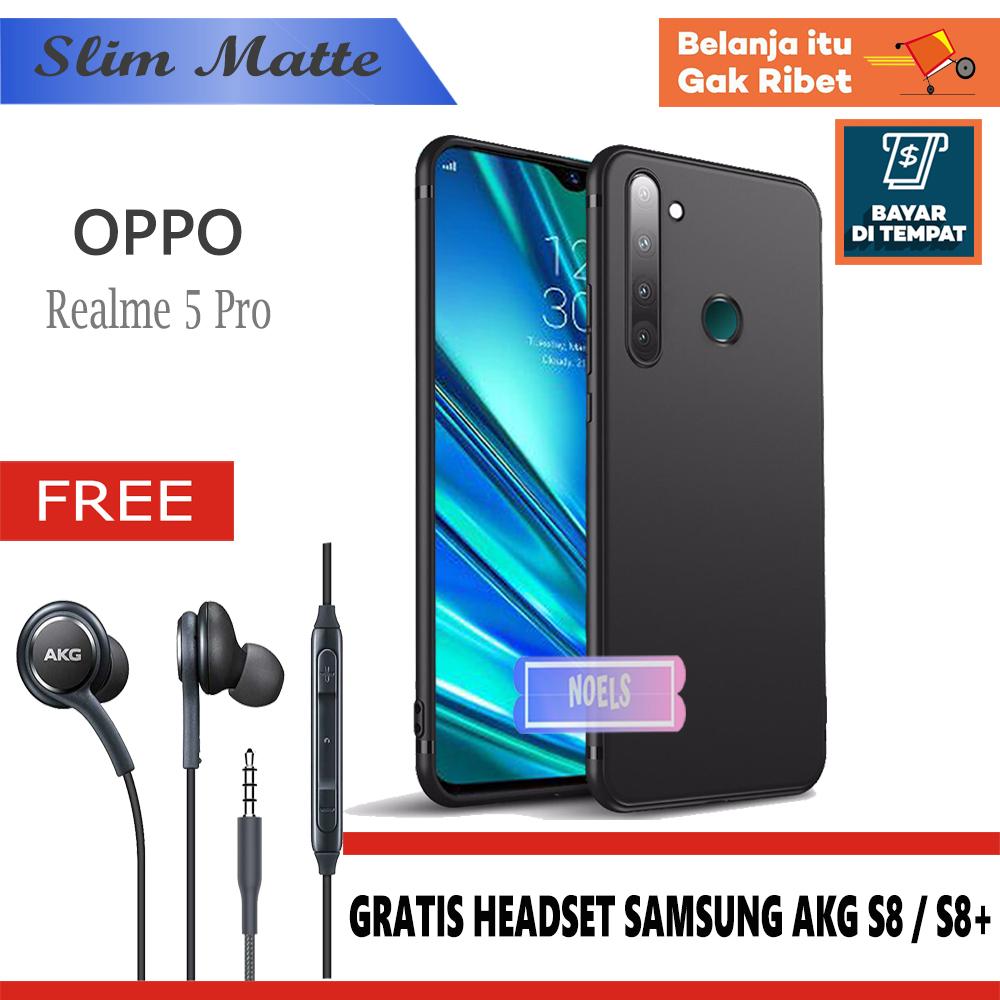 Case Slim Black Matte Oppo Realme 5 Pro Baby Skin Softcase Ultra Thin Jelly Silikon Babyskin - Hitam + Handsfree AKG S8