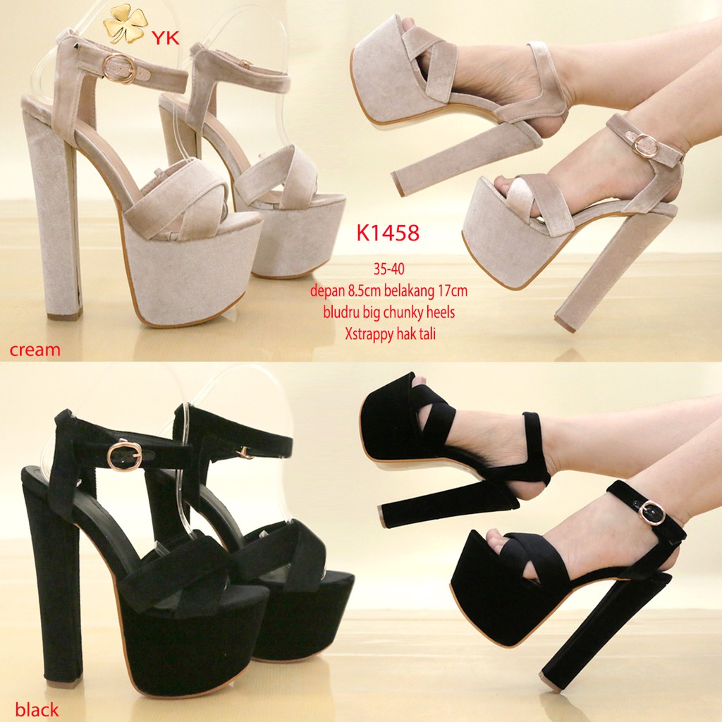 YKshoes 1193 heels 17cm sepatu big chunky shoes wanita hak tinggi