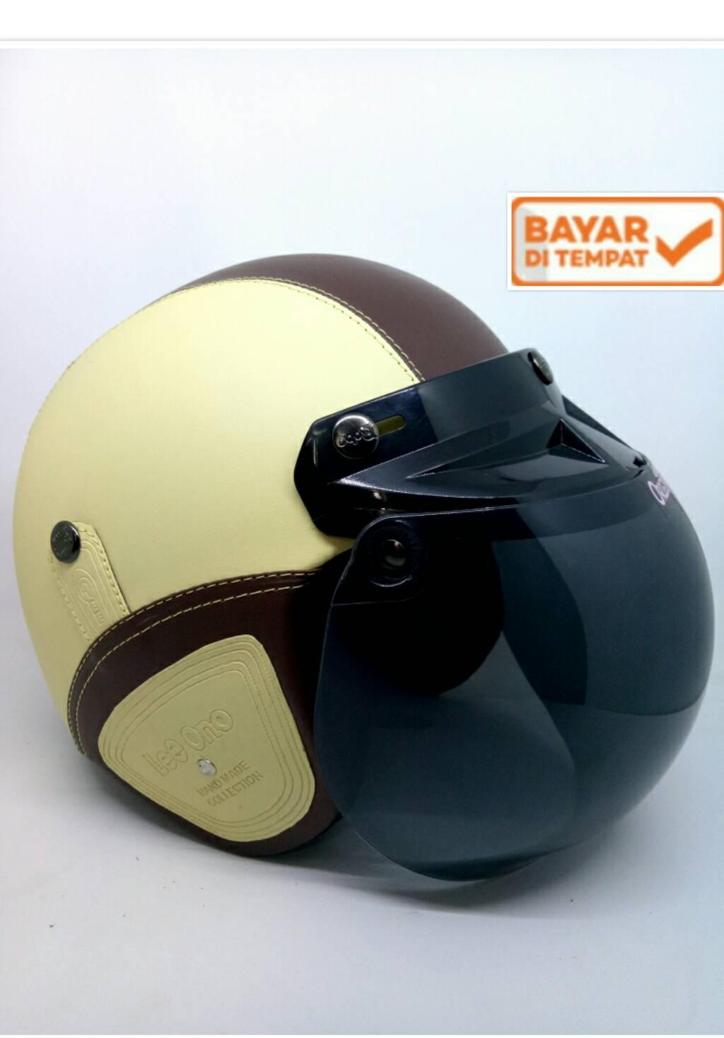Helm Bogo Retro Kulit Classic Krem Coklat + KACA BOBO ORI INDO