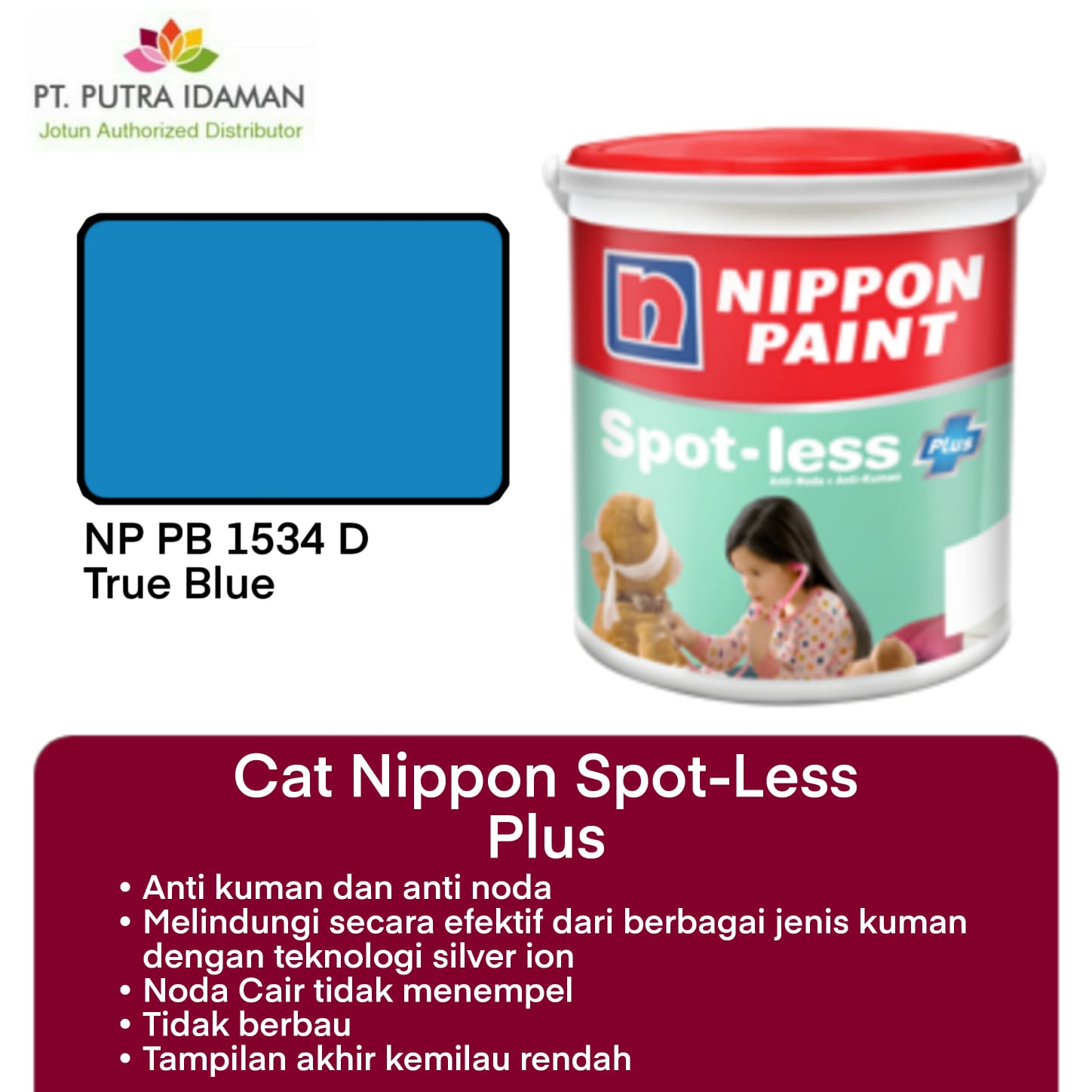 NIPPON PAINT INTERIOR SPOTLESS PLUS TRUE BLUE PB 1534D Lazada