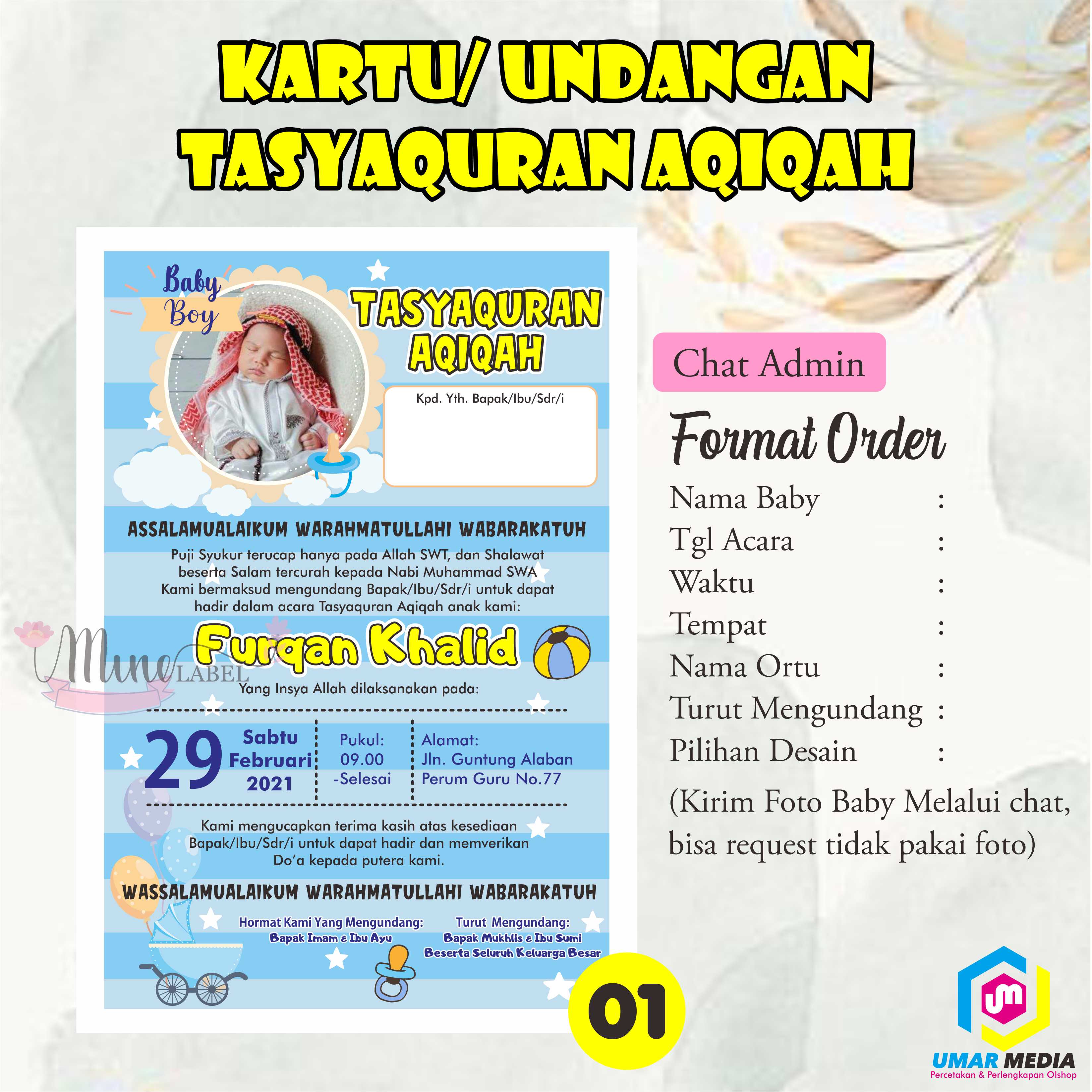 Kartu Undangan Syukuran Aqiqah Syukuran Kelahiran Baby SHower Tedak