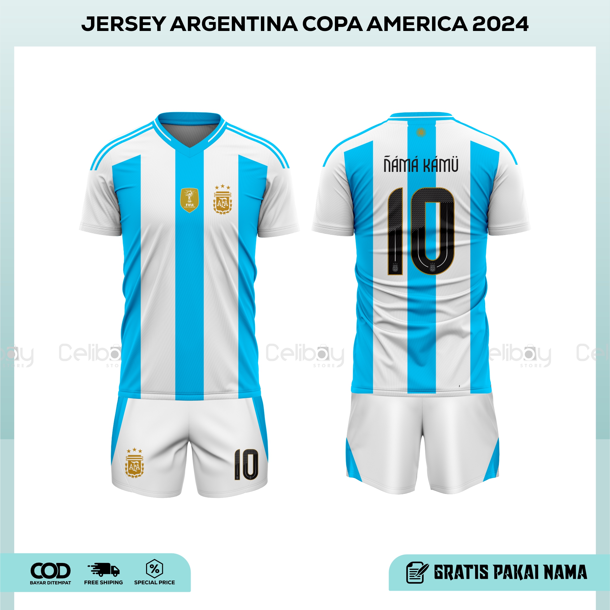 BAJU JERSEY TIMNAS ARGENTINA HOME/AWAY FREE NICKNAME Lazada