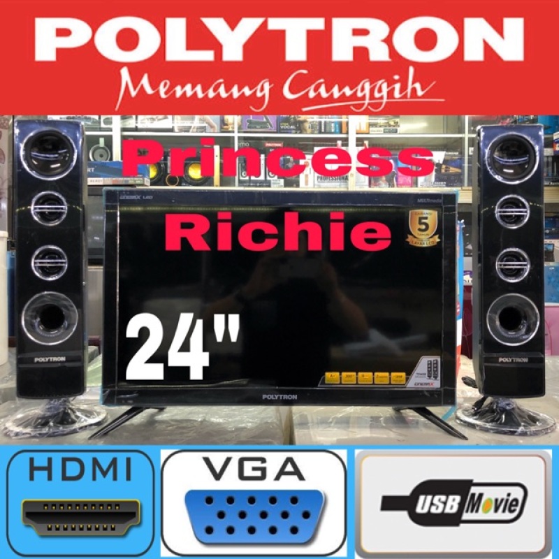 Polytron led tv 24 inch plus speaker tower cinemax