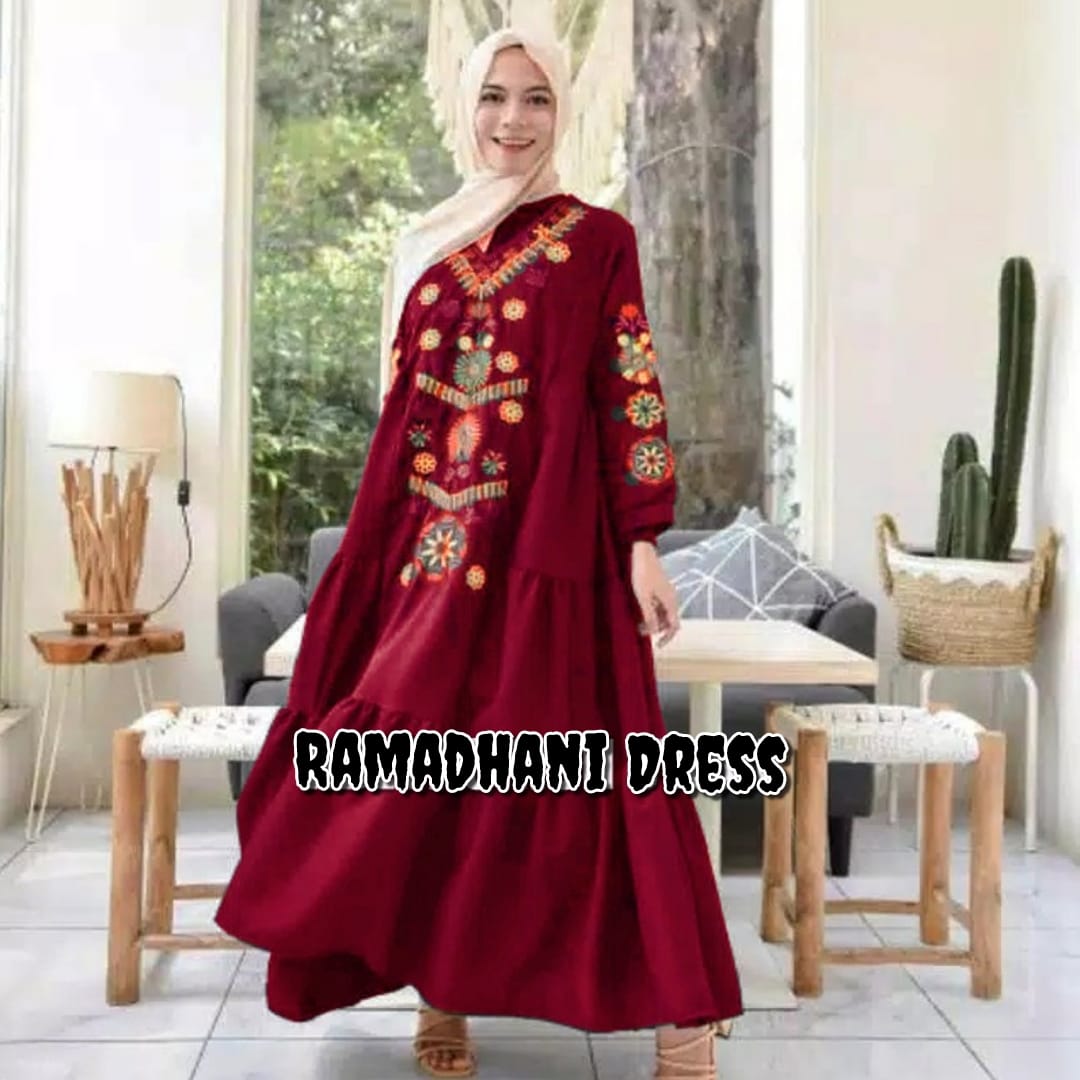 Ramadhani Dress / Variasi Bordir Di Bagian Lengan Tangan & Di Dada