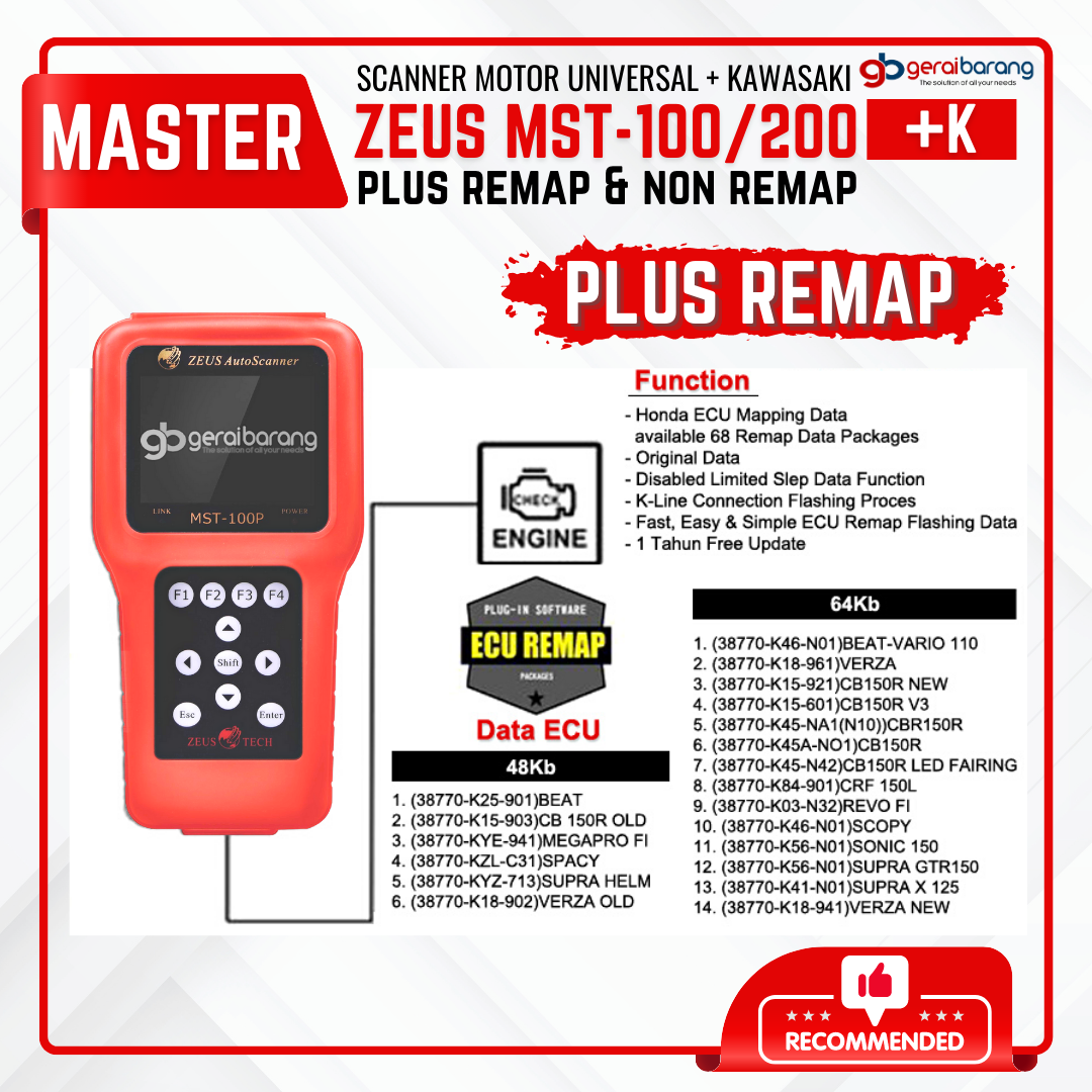 Scanner Motor Injeksi Universal + Kawasaki Scaner MASTER ZEUS MST 200P/100P Plus Remap & Non