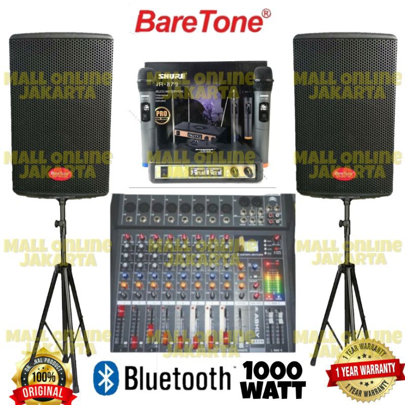 Paket Speaker aktif baretone 15 inch Max 15rc 1000 watt Mixer 8 channel