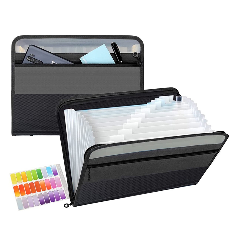 13 Pockets Expanding File Folder A4 Plastic Document Wallet Organizer for Personal Office Stationary Storage(Black)