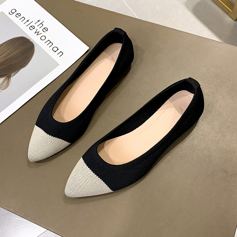 Women Fashion Knitted Boat Shoes Female Korean Style Pointed Flat Shallow Mouth Flat Shoes